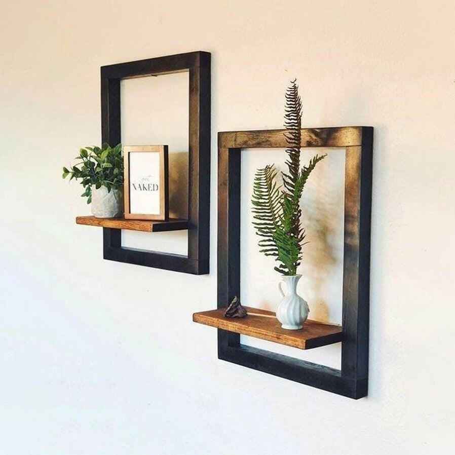 Modern Wooden Frame Wall Shelf Set (2 Pcs) | Decorative Floating Shelves for Home Decor