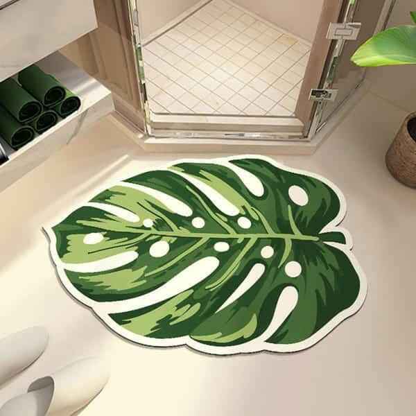 Bathroom Anti-Slip Mat – Monstera Design | Water-Absorbent & Non-Slip Diatom Mud Mat