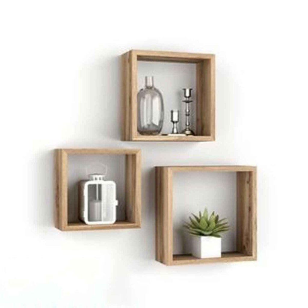 Premium Wooden Cube Box Shelf Set (3 Pcs) | Chittagong Shil Korai Wall Shelves