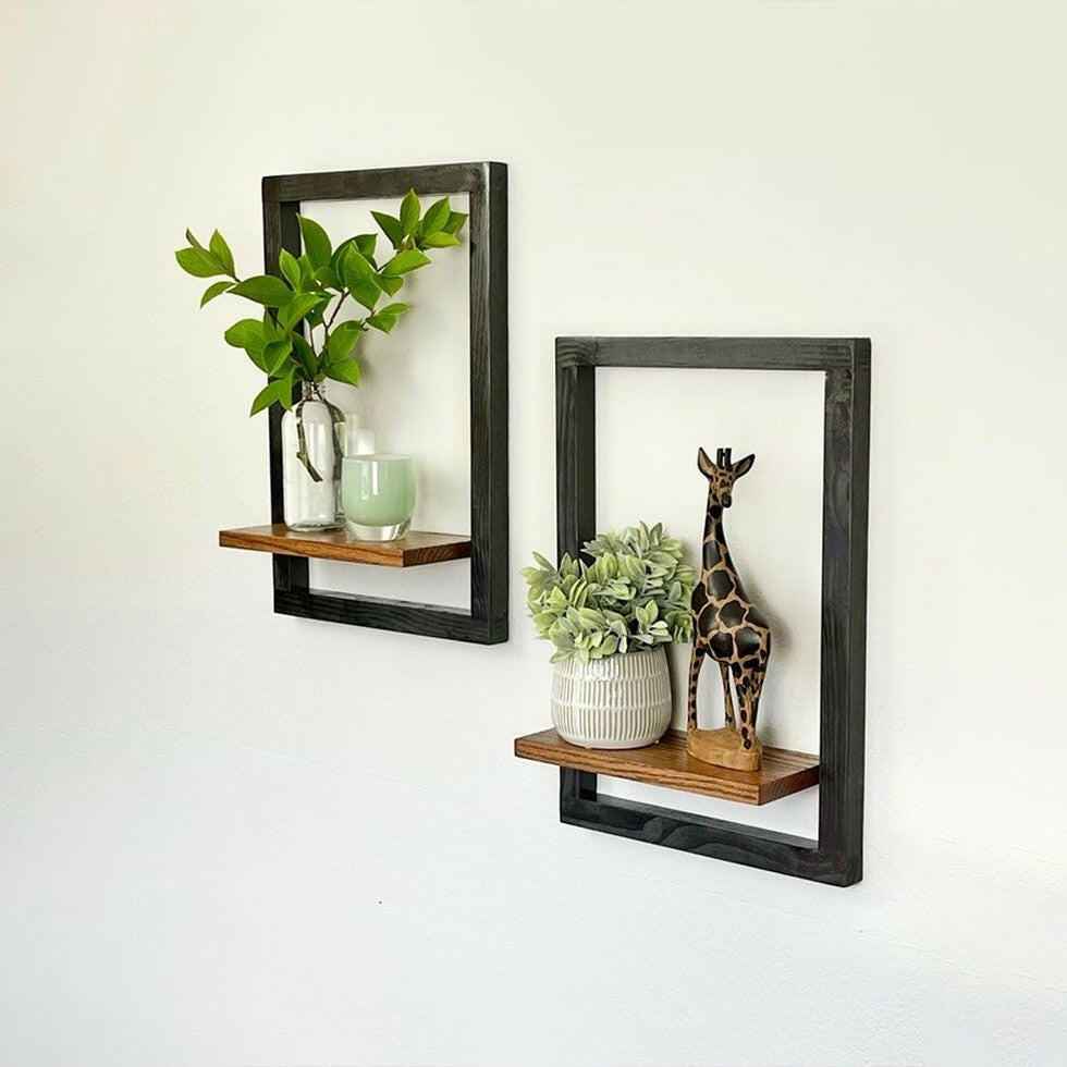 Modern Wooden Frame Wall Shelf Set (2 Pcs) | Decorative Floating Shelves for Home Decor